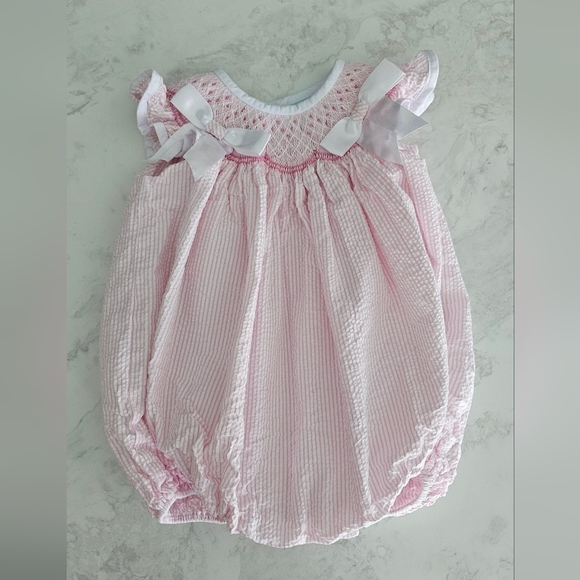 Pink Striped Kids Dress with Bows - Picture 1 of 2